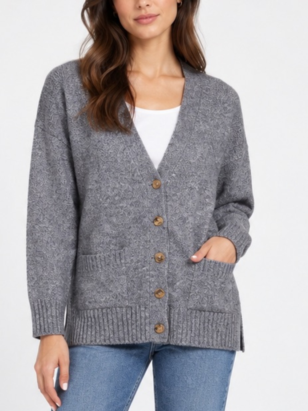 Ella Moss Marled Knit Button Front Cardigan Sweater gray size S